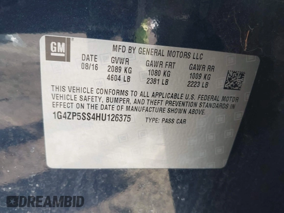 2017 Buick LaCrosse Essence with VIN 1G4ZP5SS4HU126375, listed as a IAAI auction lot 41988131 with 121,999 mi miles. Bid and sale history available at carsss.com. Image 9.