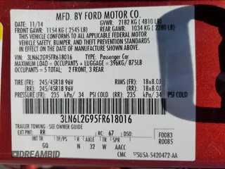 2015 Lincoln MKZ with VIN 3LN6L2G95FR618016, listed as a Copart auction lot 62378435 with 52,405 mi miles and Salvage title. Bid and sale history available at DreamBid. Image 13.
