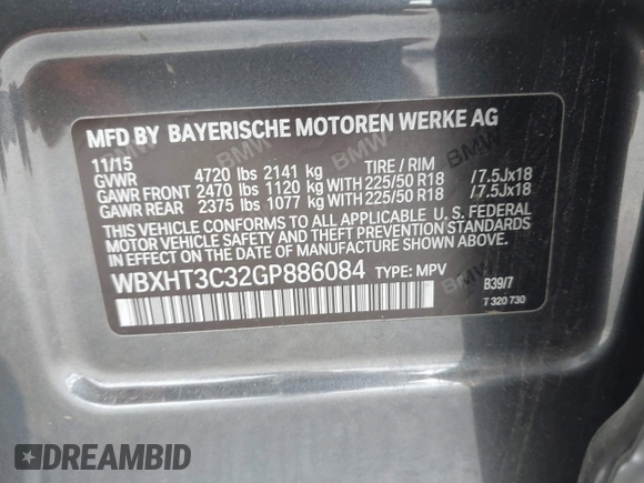 2016 BMW X1 xDrive28i with VIN WBXHT3C32GP886084, listed as a IAAI auction lot 41895754 with 85,662 mi miles and . Bid and sale history available at DreamBid. Image 9.
