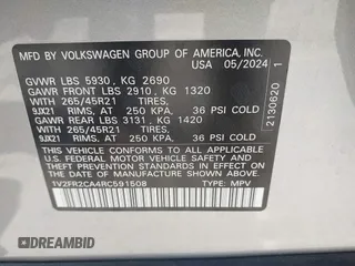 2024 Volkswagen Atlas SEL Premium R-Line с VIN 1V2FR2CA4RC591508, выставлен на аукционе IAAI как лот 41660452 с пробегом 1 783 миль миль и . История ставок и продаж доступна на DreamBid. Изображение 9.