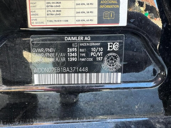 2011 Mercedes-Benz S-Class S 63 AMG with VIN WDDNG7EB1BA371448, listed as a Copart auction lot 75099424 with 193,272 mi miles and Clean Title. Bid and sale history available at carsss.com. Image 10.