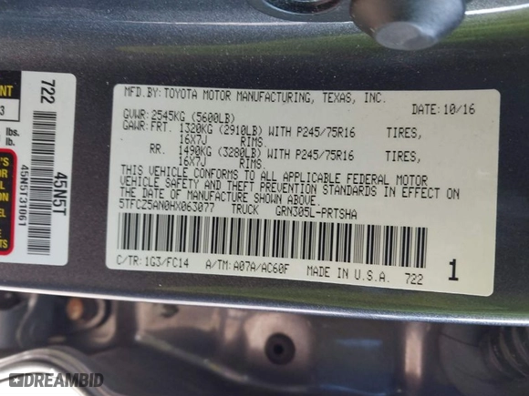 2017 Toyota Tacoma SR5 with VIN 5TFCZ5AN0HX063077, listed as a IAAI auction lot 41887043 with 142,015 mi miles. Bid and sale history available at carsss.com. Image 9.