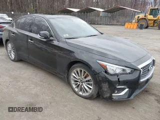 2021 Infiniti Q50 Luxe with VIN JN1EV7BR7MM752310, listed as a IAAI auction lot 41883293 with 20,268 mi miles and . Bid and sale history available at carsss.com. Image 1.