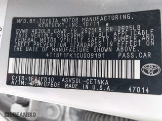 2012 Toyota Camry L with VIN 4T1BF1FK1CU009191, listed as a IAAI auction lot 41982699 with 207,843 mi miles. Bid and sale history available at carsss.com. Image 9.