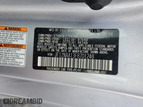 2015 Scion FR-S with VIN JF1ZNAA13F8701248, listed as a Copart auction lot 51436255 with 106,747 mi miles and Salvage Title. Bid and sale history available at carsss.com. Image 14.