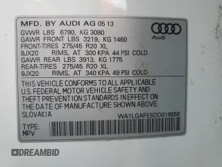 2013 Audi Q7 3.0T Premium Plus with VIN WA1LGAFE5DD016656, listed as a Copart auction lot 46071725 with 110,031 mi miles and Salvage Title. Bid and sale history available at carsss.com. Image 14.