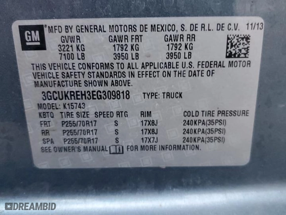 2014 Chevrolet Silverado 1500 LT with VIN 3GCUKREH3EG309818, listed as a Copart auction lot 86727624 with 127,976 mi miles and Salvage Title. Bid and sale history available at carsss.com. Image 14.