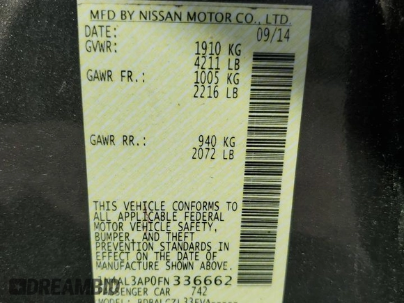 2015 Nissan Altima S with VIN 1N4AL3AP0FN336662, listed as a Copart auction lot 55732935 with 325,266 mi miles and Clean Title. Bid and sale history available at carsss.com. Image 12.