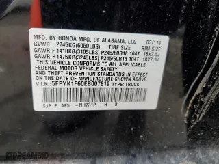 2014 Honda Ridgeline SE with VIN 5FPYK1F60EB007819, listed as a Copart auction lot 41853715 with 90,661 mi miles and Salvage Title. Bid and sale history available at carsss.com. Image 14.
