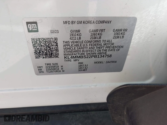 2023 Buick Encore GX Preferred with VIN KL4MMBS22PB134758, listed as a IAAI auction lot 42071310 with 59,801 mi miles and . Bid and sale history available at DreamBid. Image 9.