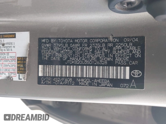 2005 Toyota Prius with VIN JTDKB20U350126328, listed as a IAAI auction lot 42098924 with 237,916 mi miles. Bid and sale history available at carsss.com. Image 9.