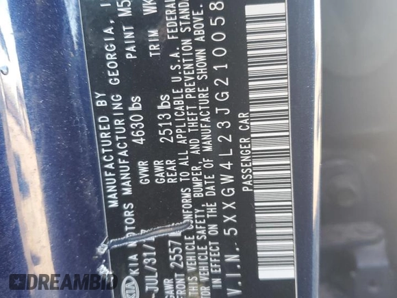 2018 Kia Optima SX with VIN 5XXGW4L23JG210058, listed as a Copart auction lot 63927555 with 70,101 mi miles and Clean title. Bid and sale history available at DreamBid. Image 12.