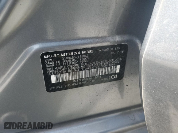 2018 Mitsubishi Mirage G4 ES with VIN ML32F3FJ5JHF15898, listed as a Copart auction lot 53553944 with 79,998 mi miles. Bid and sale history available at carsss.com. Image 12.