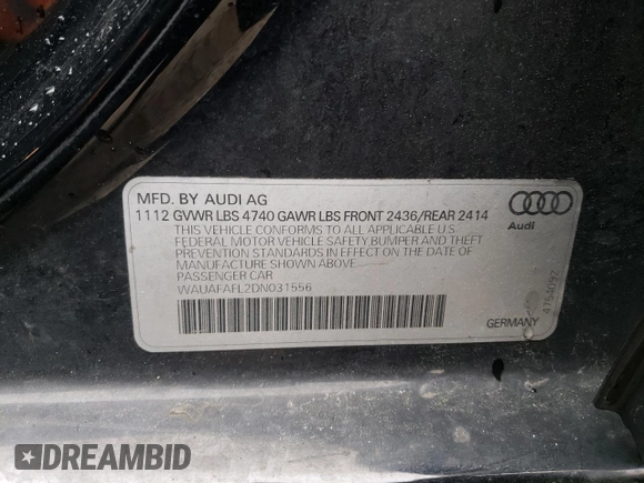 2013 Audi A4 Premium с VIN WAUAFAFL2DN031556, выставлен на аукционе Copart как лот 52485145 с пробегом 116 249 миль миль и Списание • Salvage title. История ставок и продаж доступна на DreamBid. Изображение 12.