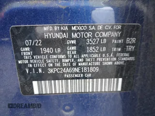 2022 Hyundai Accent SE с VIN 3KPC24A69NE181809, выставлен на аукционе IAAI как лот 42250347 с пробегом 48 723 миль миль и . История ставок и продаж доступна на DreamBid. Изображение 9.