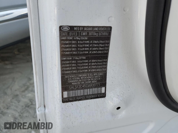 2013 Land Rover Range Rover Sport HSE with VIN SALSF2D45DA800771, listed as a Copart auction lot 83470414 with 127,024 mi miles and Salvage Title. Bid and sale history available at carsss.com. Image 13.