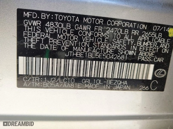 2014 Lexus GS 350 with VIN JTHBE1BL5E5042681, listed as a IAAI auction lot 41656300 with 181875 miles. Bid and sale history available at carsss.com. Image 9.