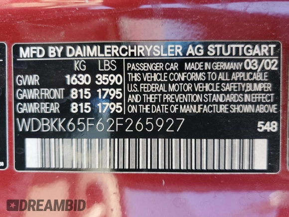 2002 Mercedes-Benz SLK 320 z VIN WDBKK65F62F265927, wystawiony jako Copart lot #49832295 z przebiegiem 64 490 mil mil oraz Czysty tytuł • Clean title. Historia ofert i sprzedaży dostępna na DreamBid. Obrazek 12.