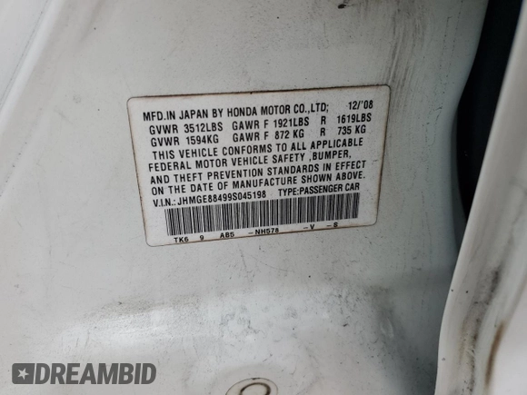 2009 Honda Fit Sport с VIN JHMGE88499S045198, выставлен на аукционе Copart как лот 59774705 с пробегом 166 930 миль миль и На запчасти • Non repairable. История ставок и продаж доступна на DreamBid. Изображение 14.