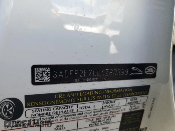 2020 Jaguar E-Pace SE z VIN SADFP2FX0L1Z80399, wystawiony jako Copart lot #48077205 z przebiegiem 22 547 mil mil oraz Szkoda całkowita • Salvage title. Historia ofert i sprzedaży dostępna na DreamBid. Obrazek 15.
