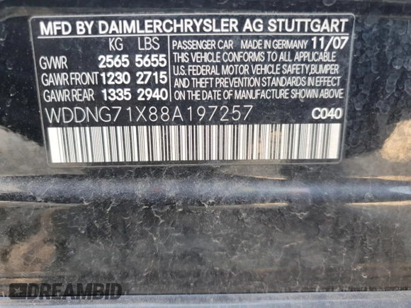 2008 Mercedes-Benz S 550 with VIN WDDNG71X88A197257, listed as a Copart auction lot 49098495 with 182,514 mi miles and Salvage Title. Bid and sale history available at DreamBid. Image 13.
