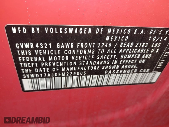 2015 Volkswagen Jetta SE z VIN 3VWD17AJ0FM229005, wystawiony jako IAAI lot #41838767 z przebiegiem 223 390 mil mil oraz . Historia ofert i sprzedaży dostępna na DreamBid. Obrazek 9.