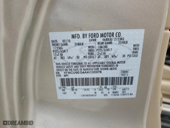 2010 Ford Escape Limited with VIN 1FMCU9EG4AKC05978, listed as a Copart auction lot 44858185 with 194,626 mi miles and Clean Title. Bid and sale history available at carsss.com. Image 14.