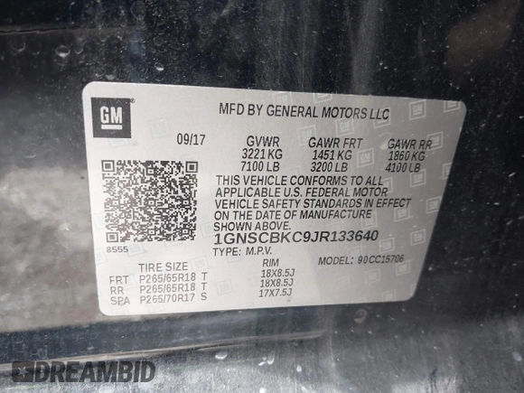 2018 Chevrolet Tahoe LT with VIN 1GNSCBKC9JR133640, listed as a IAAI auction lot 42542381 with 130,154 mi miles and . Bid and sale history available at DreamBid. Image 9.