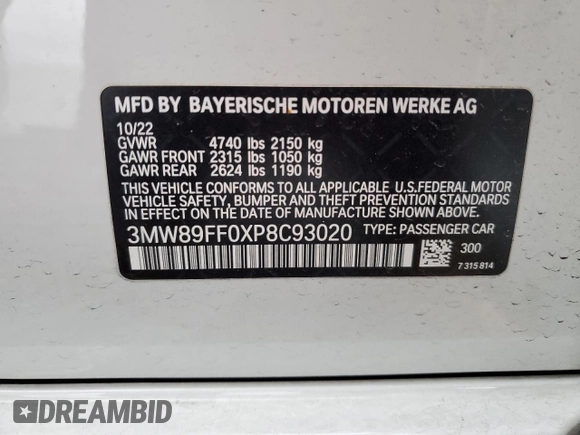 2023 BMW 3 Series 330i xDrive with VIN 3MW89FF0XP8C93020, listed as a Copart auction lot 85686374 with 0 mi miles and Salvage Title. Bid and sale history available at carsss.com. Image 12.