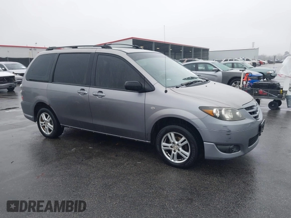 2005 Mazda MPV LX with VIN JM3LW28A050538622, listed as a IAAI auction lot 41555020 with 235,279 mi miles. Bid and sale history available at carsss.com. Image 1.