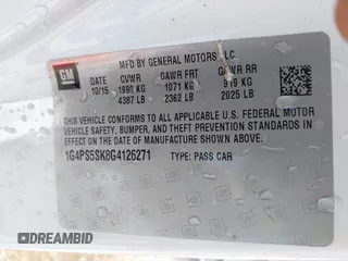 2016 Buick Verano Group with VIN 1G4PS5SK8G4126271, listed as a IAAI auction lot 41692826 with 90,790 mi miles and . Bid and sale history available at DreamBid. Image 9.