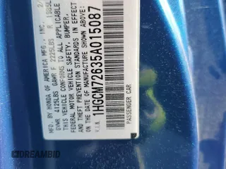 2005 Honda Accord EX-L z VIN 1HGCM72635A015087, wystawiony jako Copart lot #58039475 z przebiegiem 191 972 mil mil oraz Szkoda całkowita • Salvage title. Historia ofert i sprzedaży dostępna na DreamBid. Obrazek 12.