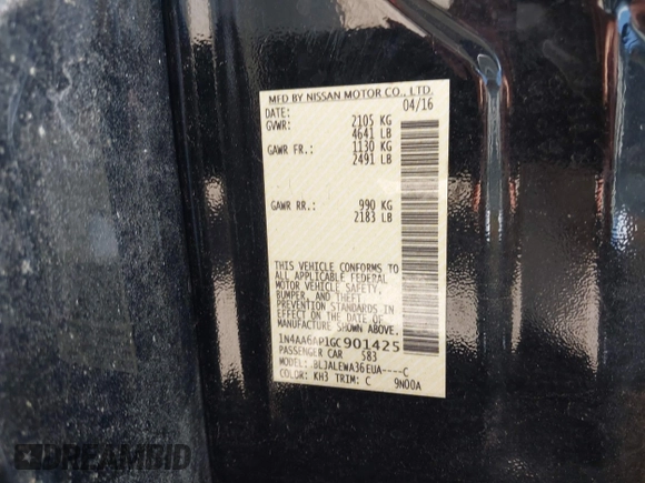 2016 Nissan Maxima Platinum with VIN 1N4AA6AP1GC901425, listed as a IAAI auction lot 42526689 with 118,804 mi miles and . Bid and sale history available at DreamBid. Image 9.