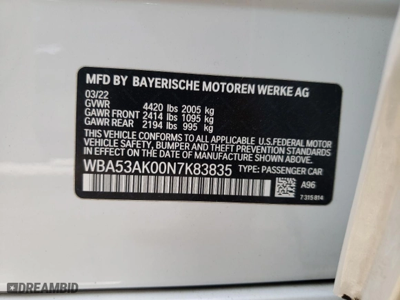 2022 BMW 2 Series 228i with VIN WBA53AK00N7K83835, listed as a Copart auction lot 42512605 with 47,464 mi miles and Salvage Title. Bid and sale history available at carsss.com. Image 12.