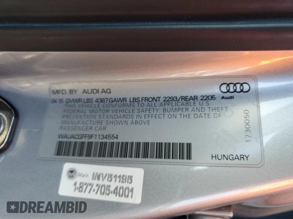 2015 Audi A3 1.8T Premium with VIN WAUACGFF9F1134554, listed as a Copart auction lot 60210563 with 75,983 mi miles. Bid and sale history available at carsss.com. Image 12.