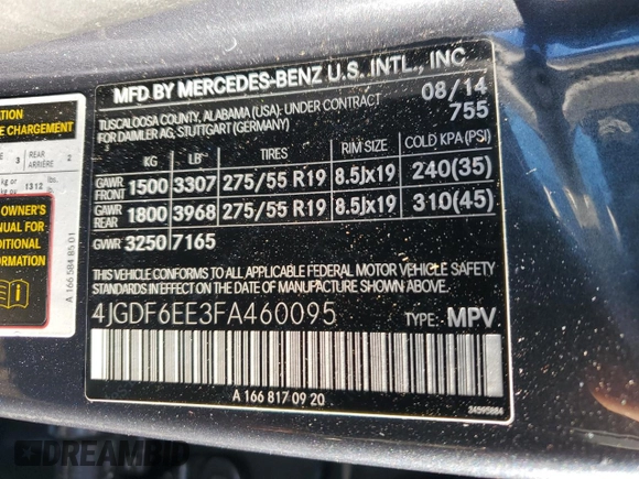 2015 Mercedes-Benz GL-Class GL 450 with VIN 4JGDF6EE3FA460095, listed as a Copart auction lot 80662313 with 112,710 mi miles. Bid and sale history available at carsss.com. Image 14.
