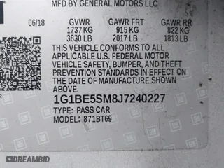 2018 Chevrolet Cruze LT with VIN 1G1BE5SM8J7240227, listed as a IAAI auction lot 41522265 with 103,708 mi miles. Bid and sale history available at carsss.com. Image 9.