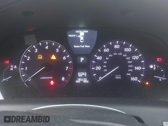 2010 Lexus LS 460 with VIN JTHBL5EFXA5095406, listed as a IAAI auction lot 41135894 with 181,132 mi miles. Bid and sale history available at carsss.com. Image 7.