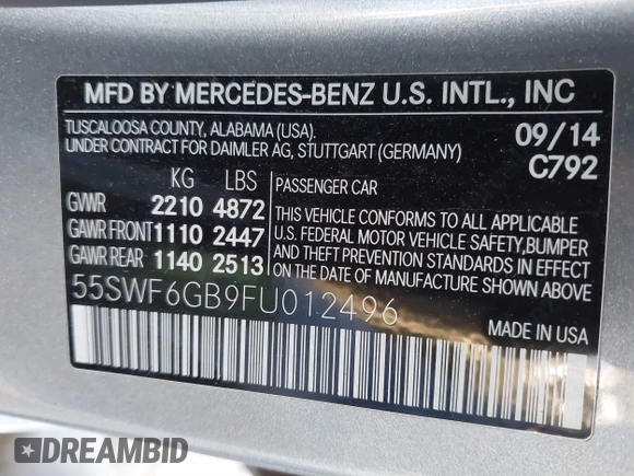 2015 Mercedes-Benz C-Class C 400 with VIN 55SWF6GB9FU012496, listed as a IAAI auction lot 40919086 with 77,330 mi miles. Bid and sale history available at carsss.com. Image 9.
