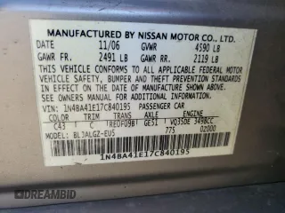 2007 Nissan Maxima 3.5 SL with VIN 1N4BA41E17C840195, listed as a Copart auction lot 53536955 with 131,217 mi miles and Salvage Title. Bid and sale history available at carsss.com. Image 13.