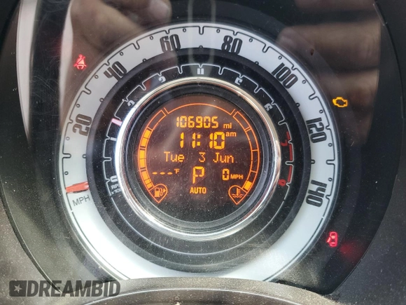 2012 FIAT 500 Pop with VIN 3C3CFFDR8CT260634, listed as a Copart auction lot 57174845 with 106,905 mi miles and Salvage title. Bid and sale history available at DreamBid. Image 9.