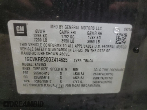 2016 Chevrolet Silverado 1500 LT with VIN 1GCVKREC0GZ414635, listed as a Copart auction lot 55832915 with 25,095 mi miles and Salvage Title. Bid and sale history available at DreamBid. Image 14.