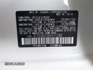 2024 Subaru Crosstrek Premium with VIN JF2GUADC8RH371288, listed as a IAAI auction lot 41978765 with 11,199 mi miles and . Bid and sale history available at DreamBid. Image 9.