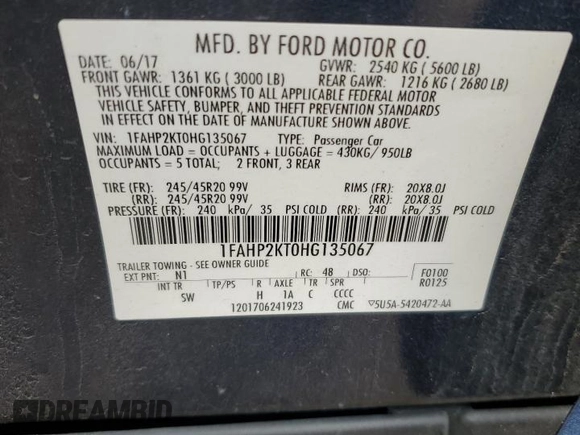 2017 Ford Taurus SHO с VIN 1FAHP2KT0HG135067, выставлен на аукционе Copart как лот 53883255 с пробегом 110 524 миль миль и Чистый • Clean title. История ставок и продаж доступна на DreamBid. Изображение 12.