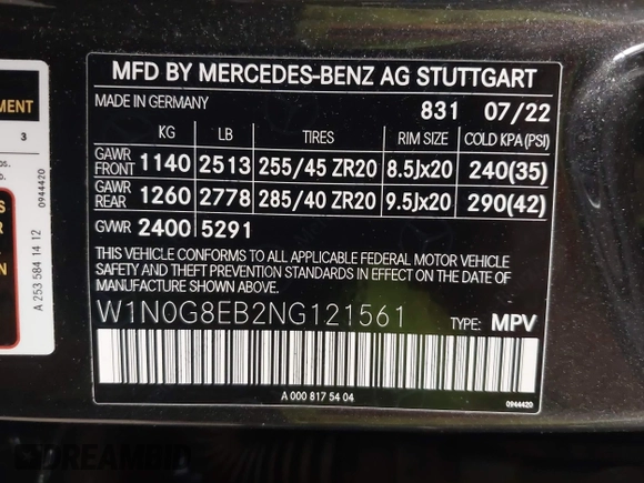 2022 Mercedes-Benz GLC 300 with VIN W1N0G8EB2NG121561, listed as a IAAI auction lot 42204953 with 22,264 mi miles and . Bid and sale history available at DreamBid. Image 9.