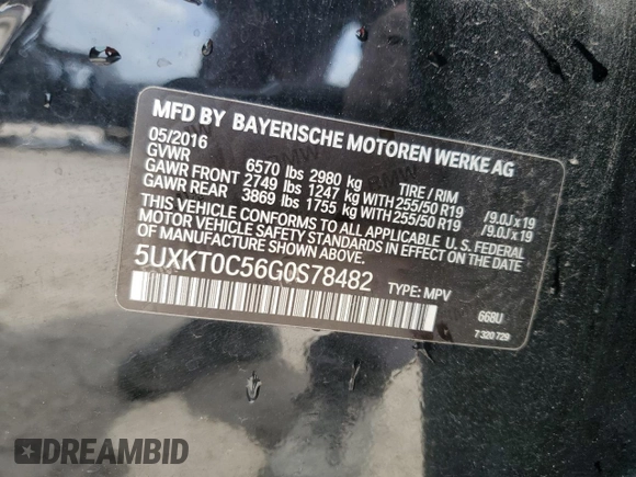 2016 BMW X5 xDrive40e with VIN 5UXKT0C56G0S78482, listed as a Copart auction lot 53795315 with 88,541 mi miles and Salvage Title. Bid and sale history available at DreamBid. Image 13.