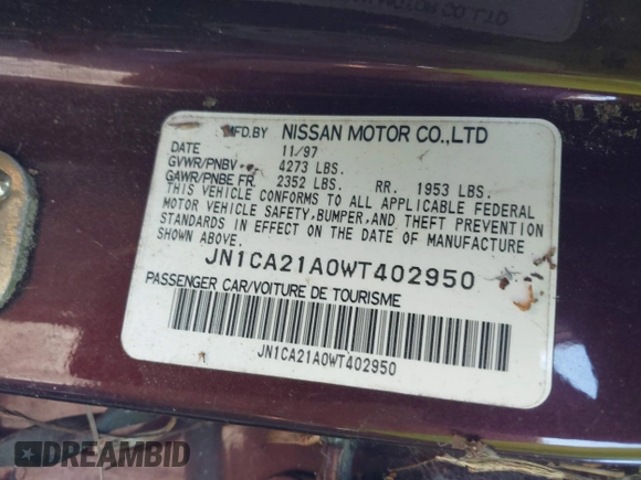 1998 Nissan Maxima GXE z VIN JN1CA21A0WT402950, wystawiony jako IAAI lot #41825084 z przebiegiem 244 042 mil mil oraz . Historia ofert i sprzedaży dostępna na DreamBid. Obrazek 9.