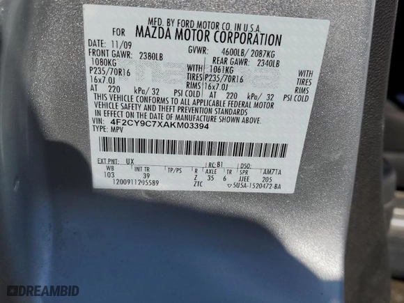 2010 Mazda Tribute Sport with VIN 4F2CY9C7XAKM03394, listed as a Copart auction lot 47975075 with 145,286 mi miles and Salvage Title. Bid and sale history available at carsss.com. Image 16.