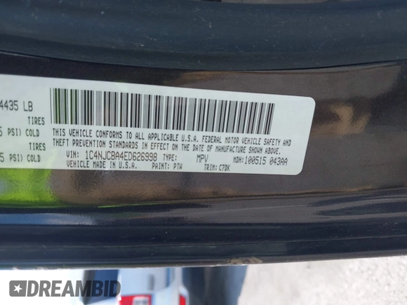 2014 Jeep Compass Sport with VIN 1C4NJCBA4ED626998, listed as a IAAI auction lot 42179793 with 109,059 mi miles. Bid and sale history available at carsss.com. Image 9.