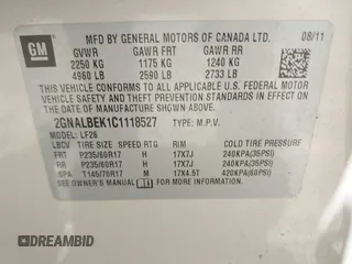 2012 Chevrolet Equinox LS with VIN 2GNALBEK1C1118527, listed as a IAAI auction lot 42150054 with 200,611 mi miles and . Bid and sale history available at DreamBid. Image 9.